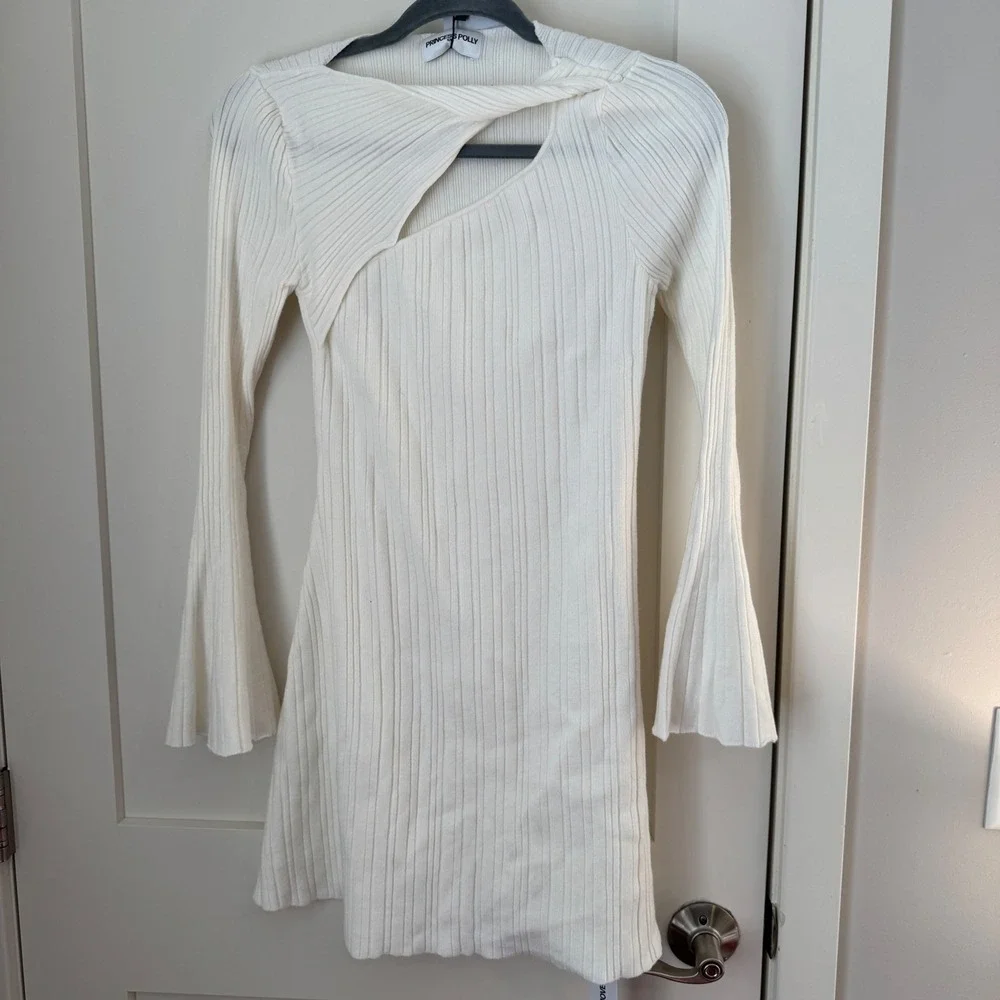 Princess Polly Terraces Long Sleeve Mini Dress‎ White Cutout Ribbed Knit S/M NEW